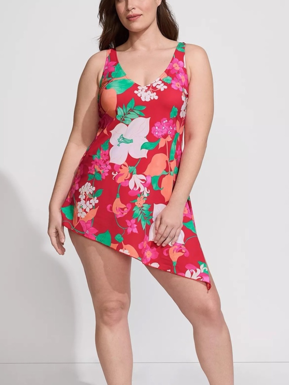 NEW Lands End Womens Size 6 SlenderSuit Fauxkini Low Leg One Piece Swimsuit Pink